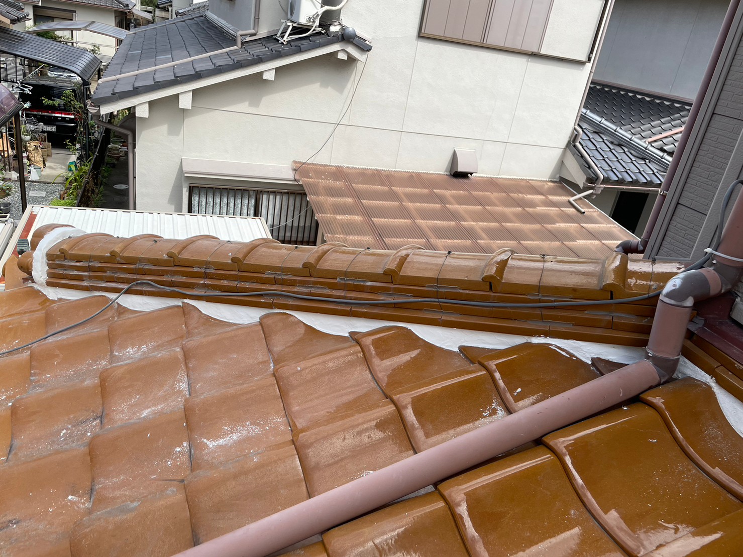 近江八幡市にておこなった雨樋修理・漆喰工事　漆喰工事後の様子